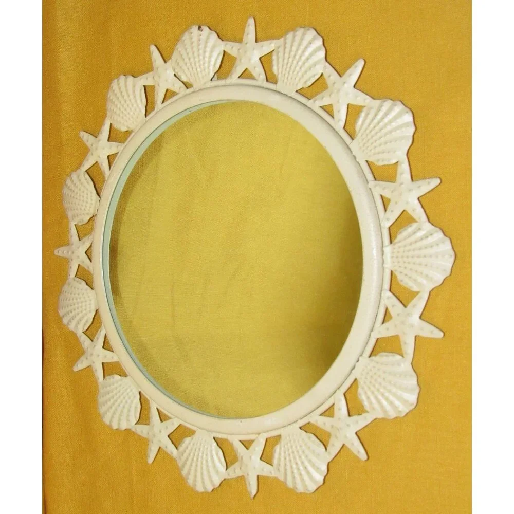 Vintage Beachcombers Seashells Metal Round Wall Mirror